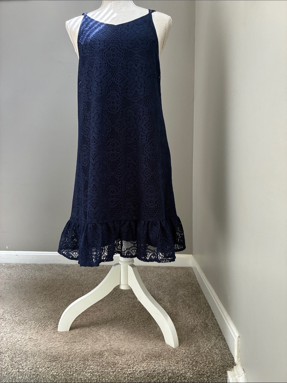Freeway Navy Crochet Lace Spaghetti Strap Dress
